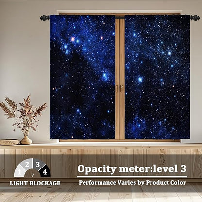 Renaiss 26 x 45 Inch Universe Kitchen Curtains Night Blue Galaxy Cafe Short - Image 3