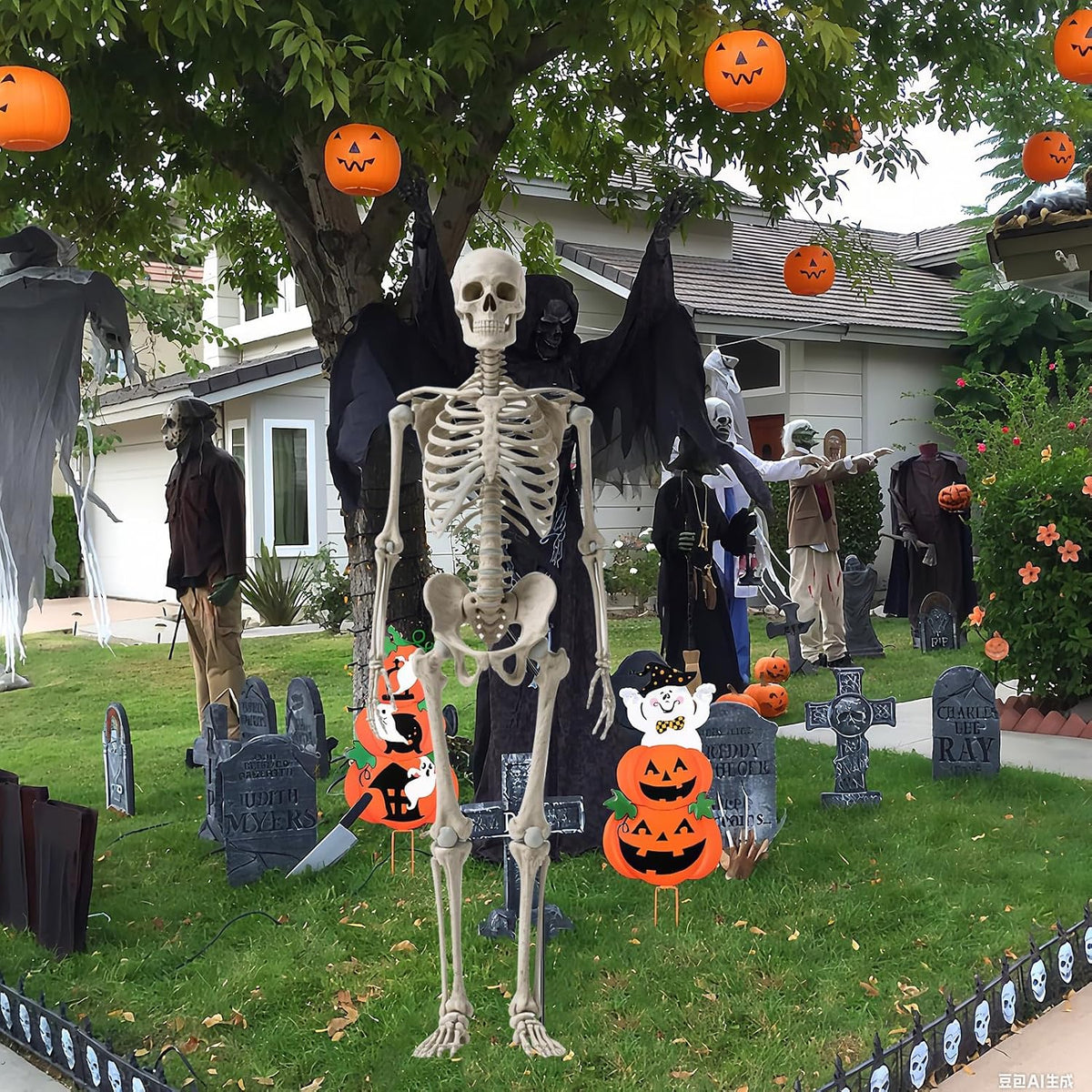2Set Adjust Metal Skeleton Stand for 5.9/6.56ft Halloween Skeleton,30 Ties