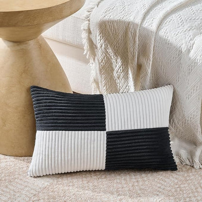 Fancy Homi Set of 2 Black White Long Lumbar Decorative Throw Pillow Covers - Image 2
