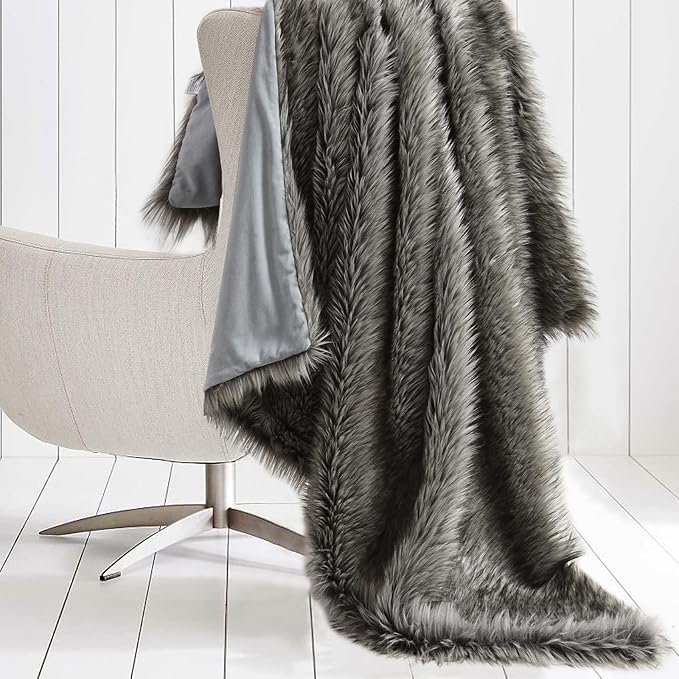 HORIMOTE HOME Luxury Plush Faux Fur Throw Blanket, Long Pile Grey by HORIMOTEHOME