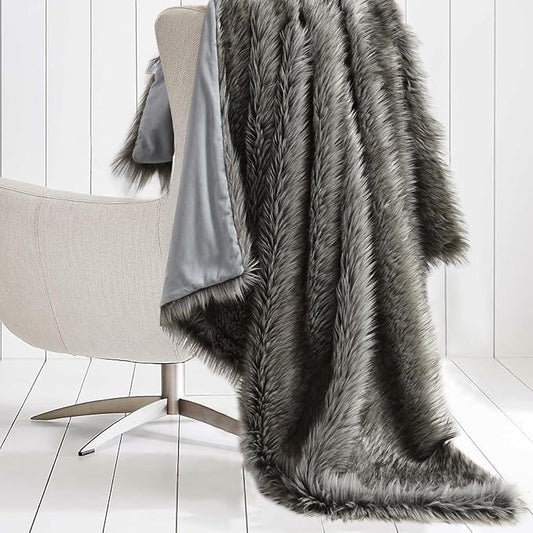 HORIMOTE HOME Luxury Plush Faux Fur Throw Blanket, Long Pile Grey by HORIMOTEHOME