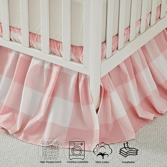 Brandream Gingham Gathered Crib Skirt, Baby Boy, Baby Girl, Gender Neutral Crib - Image 8