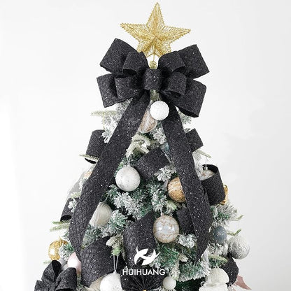 HUIHUANG Black Glitter Wired Ribbon 4 inch Black Christmas Tree Ribbon Diamond - Image 6