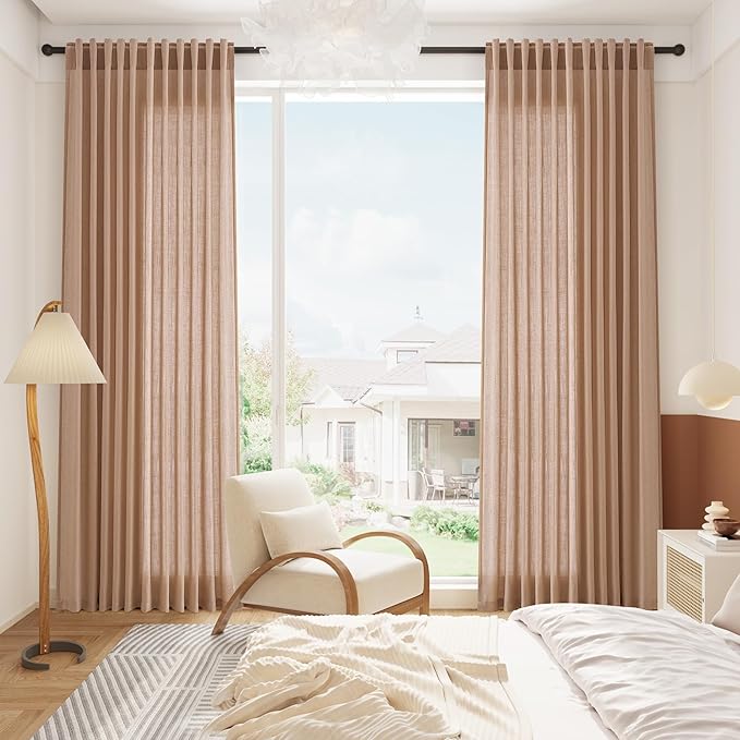 Extra Long Peach Linen Curtains 120 Inch - Image 6