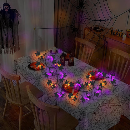 9FT 72 LED Halloween Willow Vine Twig Decor Black Halloween Garland with Pumpkin Bat Orange & Purple Light, 8 Modes Waterproof Battery Operated Halloween Lights Indoor Halloween Decorations Wall Table