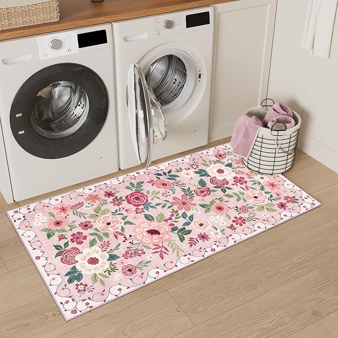 DUKINO 2x5 Runner Rug for Hallway, Washable Kitchen Floral Runner Rug - Image 3