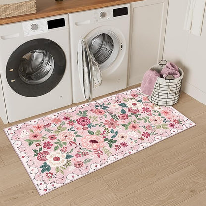 DUKINO 2x4 Rug for Entryway, Washable Kitchen Floral Runner Rug - Image 3