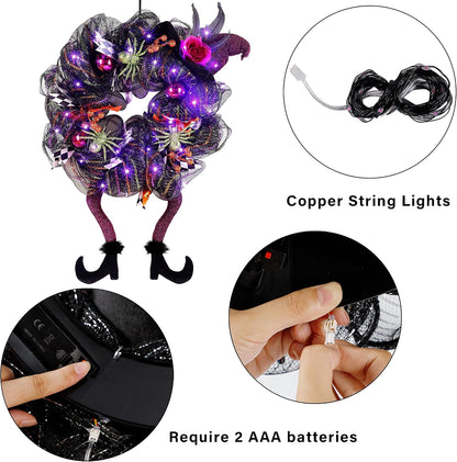 Lulu Home 18"x30" Halloween Wreath, Purple, 30 LED Lighted
