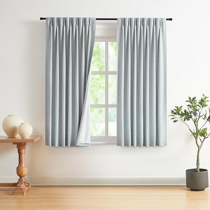 Vision Home Blue Gray Pinch Pleated Full Blackout Curtains Linen Blended Room by VisionHome