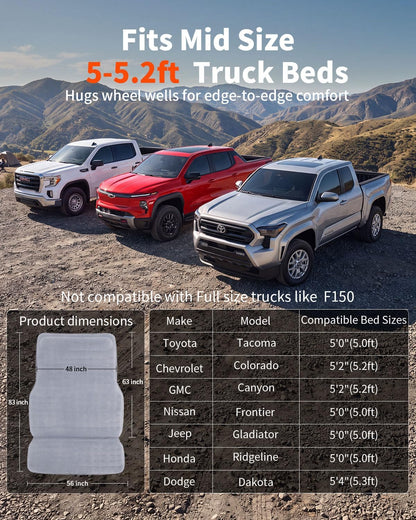 umbrauto truck bed mattress for 5'-5.2'ft, tocama mid-size shown in use