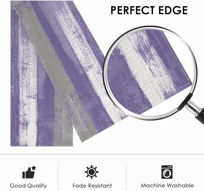 Emvency Farmhouse Table Runner, Vintage Purple Grey Abstract Art Painting - Image 2
