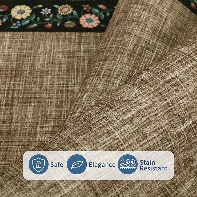 GarveeHome Washable Living Room Rug 9x12 Floral Bordered Area Rugs Soft Thin - Image 4
