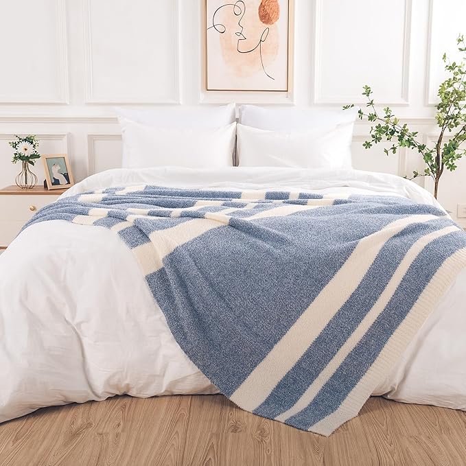 NEXHOME PRO Stripe Cozy Blanket Twin, Knit Fuzzy Throw Blanket - Image 2