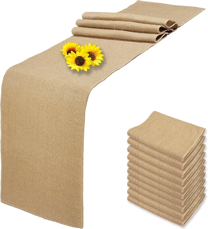10 Pack 12 x 90 Inch Natural Burlap Table Runners, Rustic Jute Table Runner and by Wlirantim