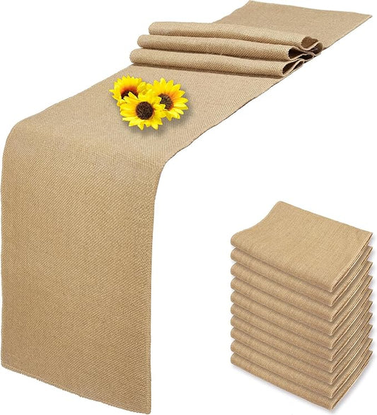 10 Pack 12 x 90 Inch Natural Burlap Table Runners, Rustic Jute Table Runner and by Wlirantim