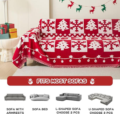 MEETSKY Christmas Couch Cover for Sectional Sofa, Chenille Loveseat Red Sofa - Image 7