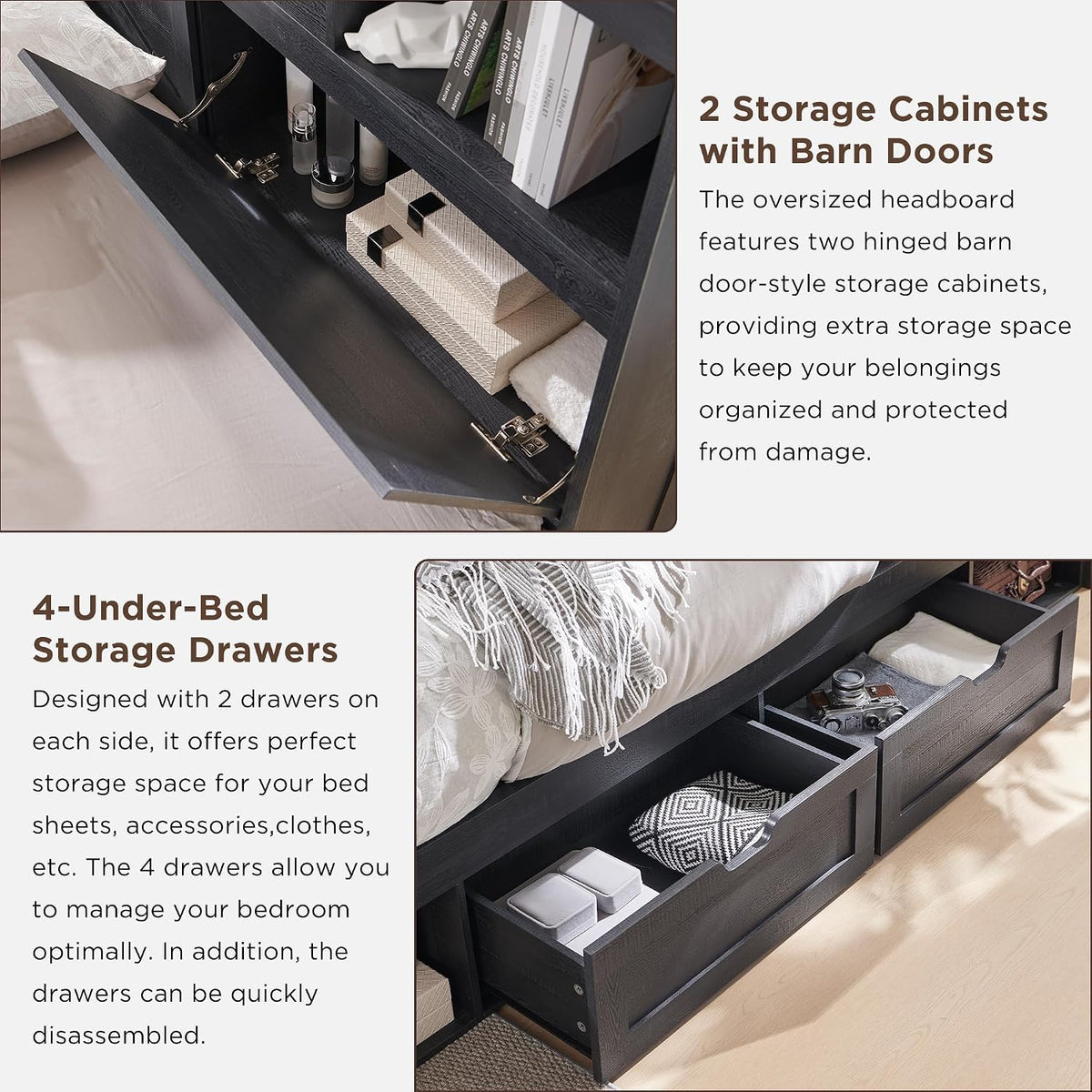 accohoho farmhouse king size bed frame with 52", package contents