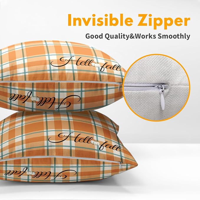 Orange Stripe Fall Throw Pillow Cover 18x18 Inch Set of 2 Hello Fall Stripes - Image 3