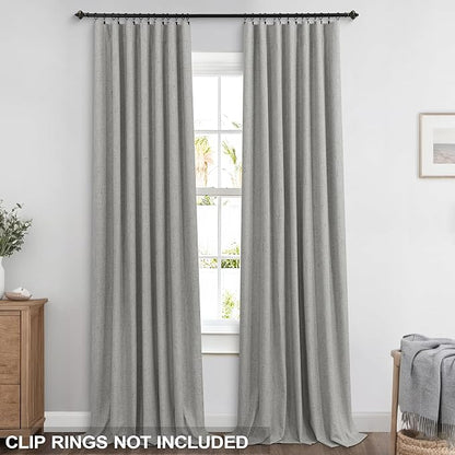 KOUFALL Grey Curtains 102 Inches Long Blackout Linen Pleated Curtains - Image 3