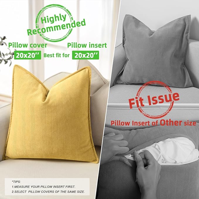 ZWJD Yellow Pillow Covers 20x20 Set of 2 Chenille Throw Pillow Covers - Image 3