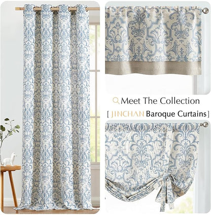 jinchan Linen Valance Curtain for Kitchen Vintage Damask Floral Blackout - Image 9