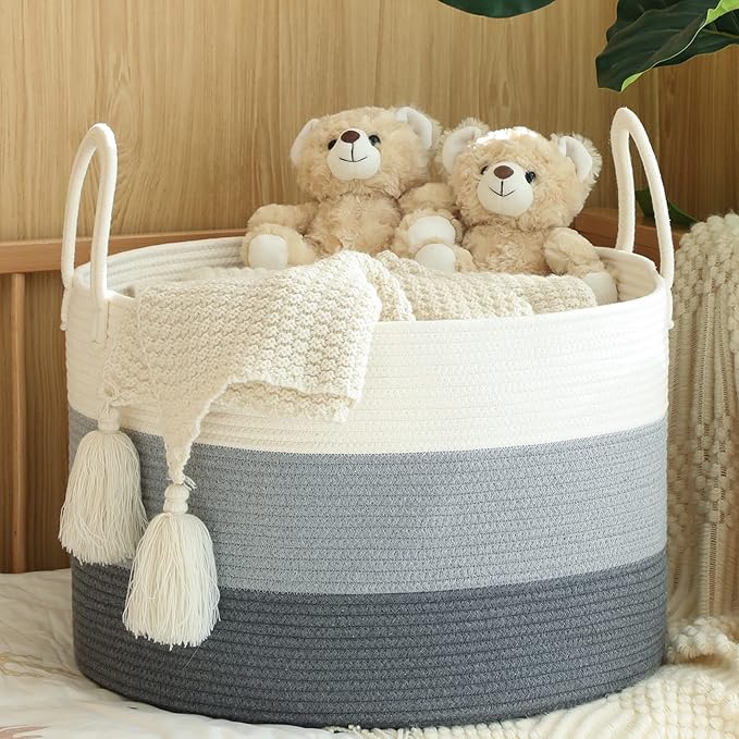 KAKAMAY Large Blanket Basket, Woven Baskets - Image 2