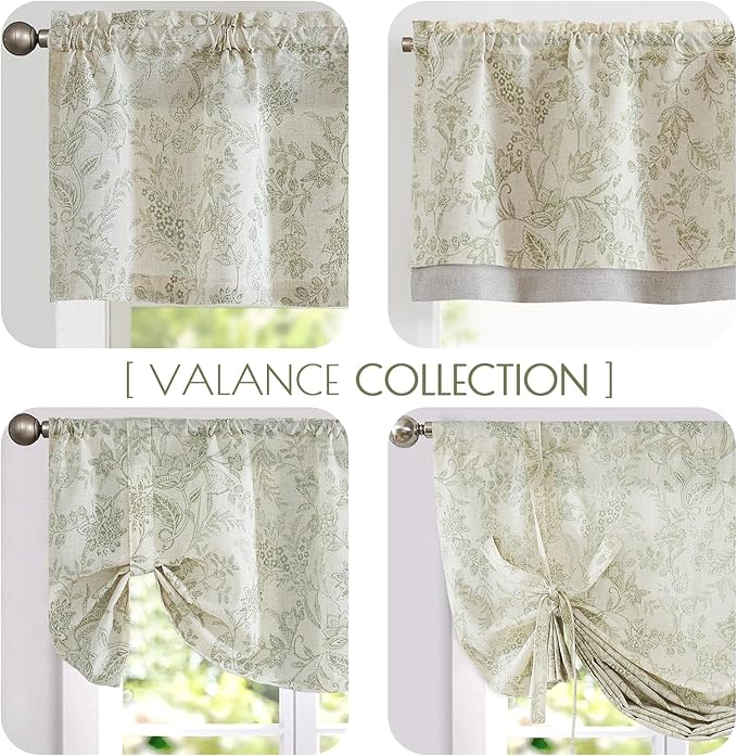 jinchan Linen Valance Curtain Farmhouse Floral Printed Small Window Curtain - Image 8