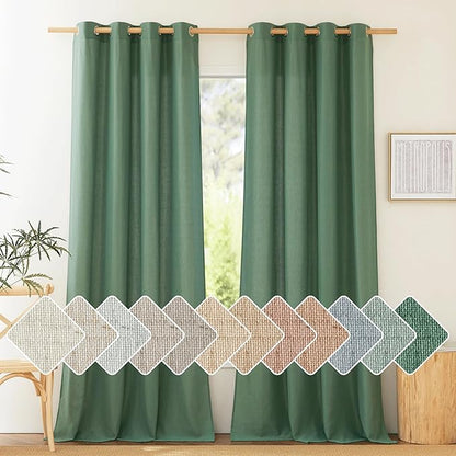 NICETOWN Flax Olive Green Linen Curtains by NICETOWN