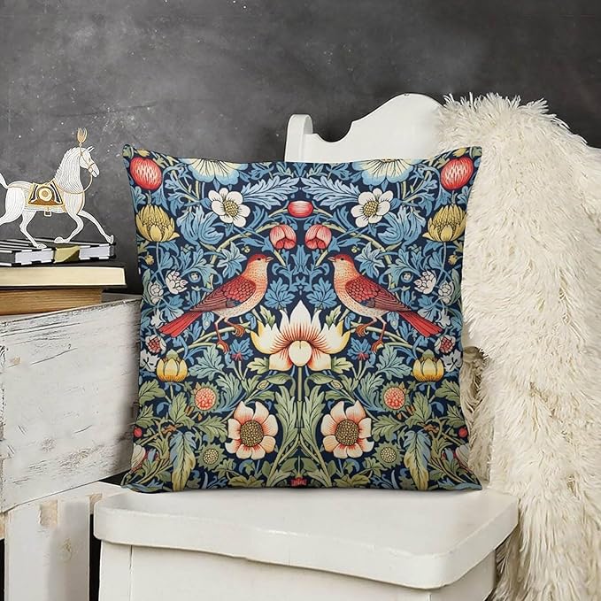 William Morris Floral Original Throw Pillow Covers Boho Chic Retro Floral Bird - Image 2