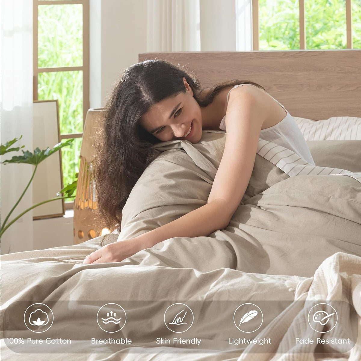 moomee duvet cover set 100% washed cotton linen, side view