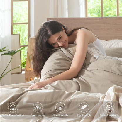 moomee duvet cover set 100% washed cotton linen, side view