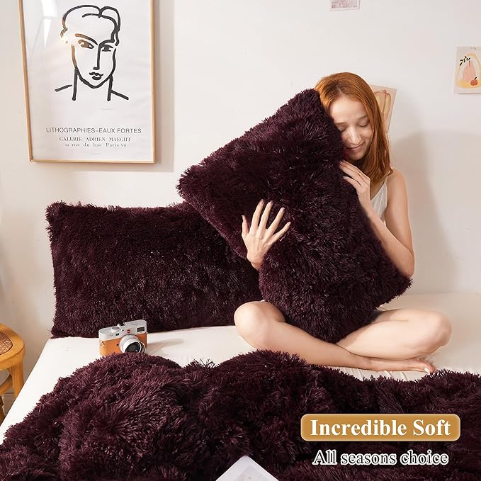 XeGe Faux Fur Throw Pillow Cases, Plush Shaggy Ultra Soft Pillow Covers - Image 5