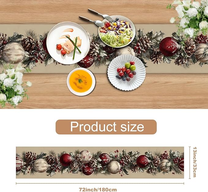 Elegant Red and White Christmas Table Runner – 13x72 Inch Holiday Table Decor - Image 3