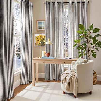 Vangao Linen Striped Black Curtains Boho Tickingstripe Light Filtering Window - Image 9