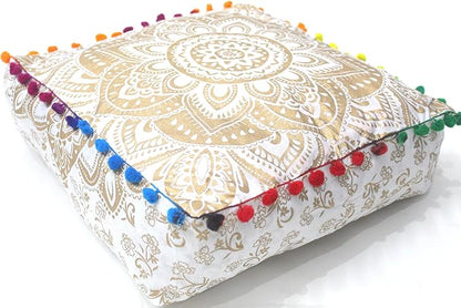 CRAFT KALA 16" Square Large Hippie Mandala Meditation Floor Ottoman Pillow by CRAFTKALA