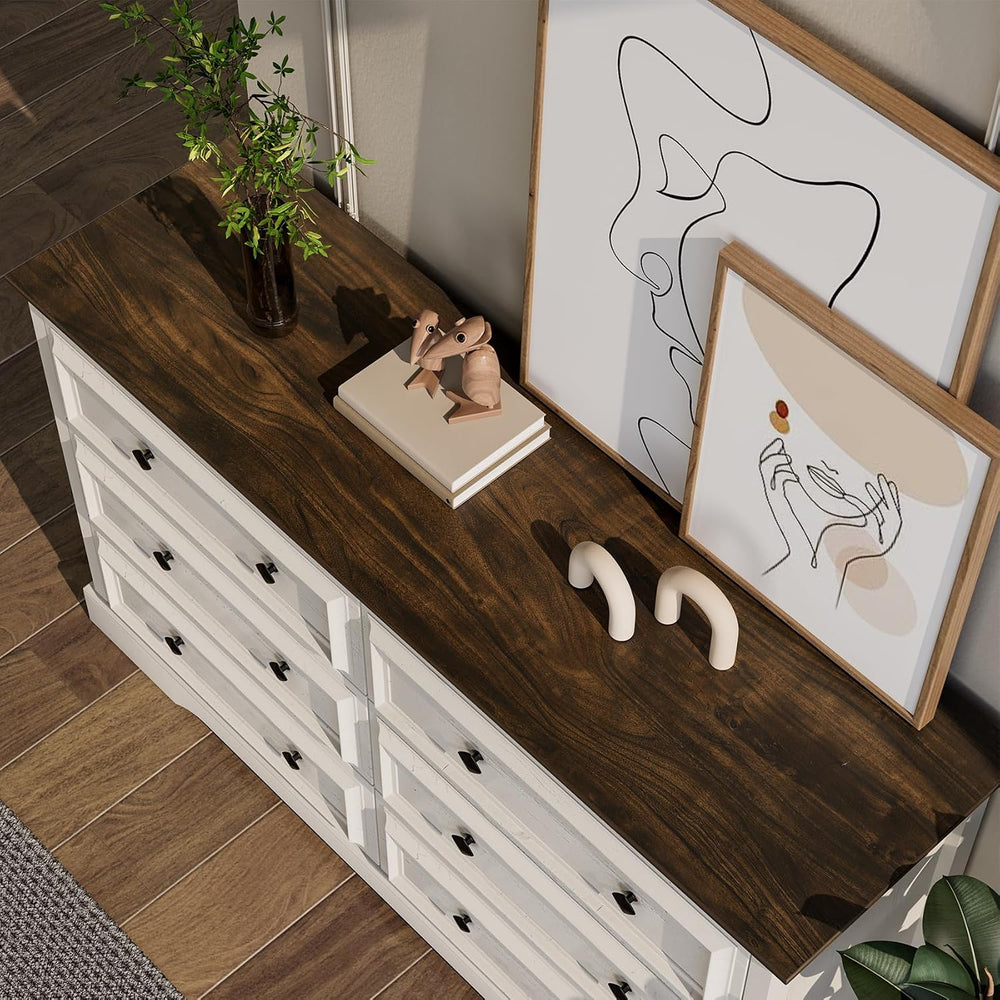 VVFLU Farmhouse 6 Drawer Dresser for Bedroom, 54" Wide Wood Dresser with...