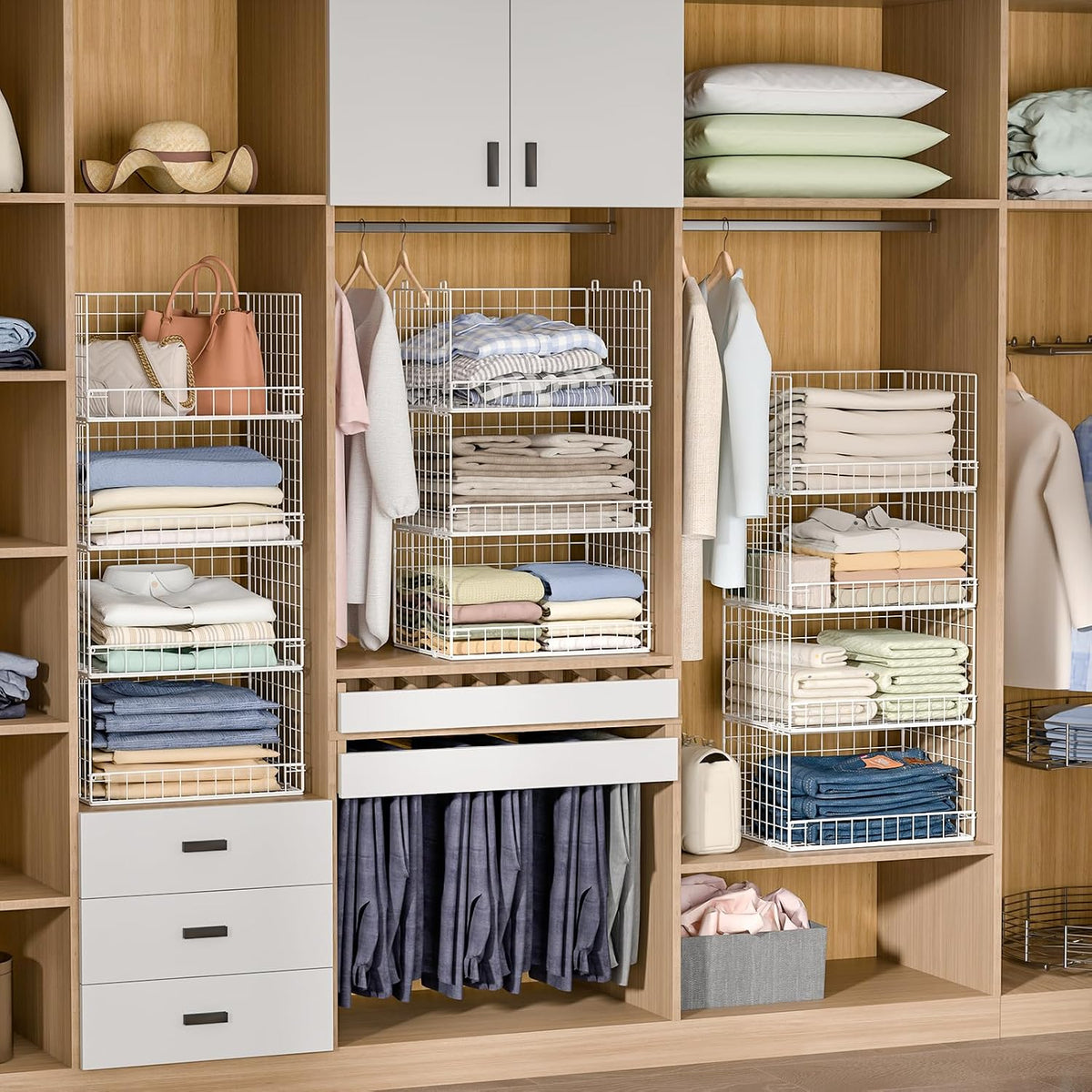 yociyoga 4-tier stackable closet organizers and storage basket showing dimensions