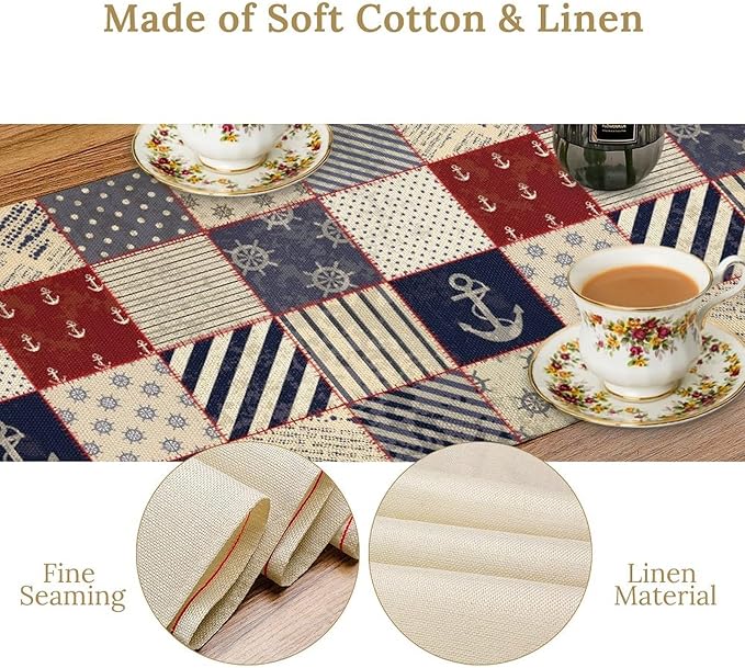 Navigation Striped Patchwork Plaid Table Runner Anchor Compass Polka Dot Table - Image 8