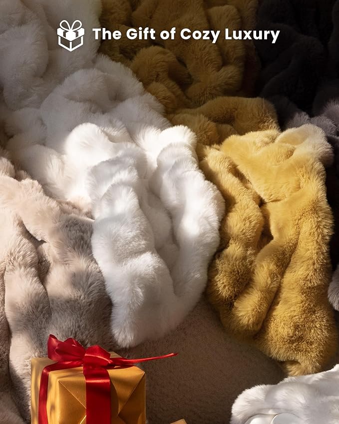 Ultra Soft Cozy Faux Fur Throw Blanket, Fuzzy Plush Thick Bubble Blanket - Image 7