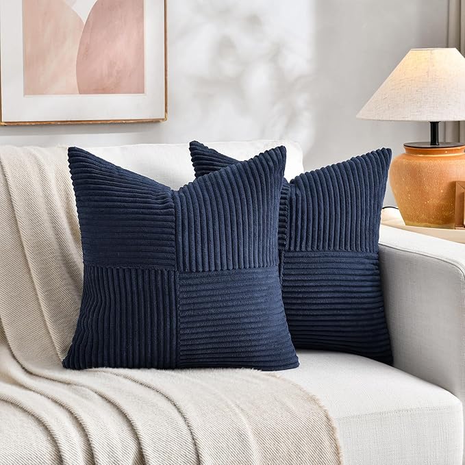 Fancy Homi 2 Packs Navy Blue Samll Decorative Throw Pillow Covers 12x12 Inch - Image 5