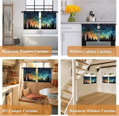 Renaiss 26 x 24 Inch Forest Starry Kitchen Curtains Light Filter Night Rustic - Image 7