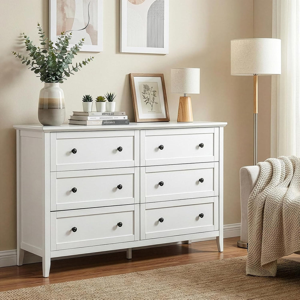 Karl home White Farmhouse 6 Drawers Tall Dresser, Bedroom Storage Chest