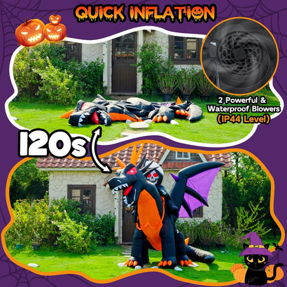 11.5FT Long Animated Dragon & Grim Reaper Halloween Inflatable, Moving Head