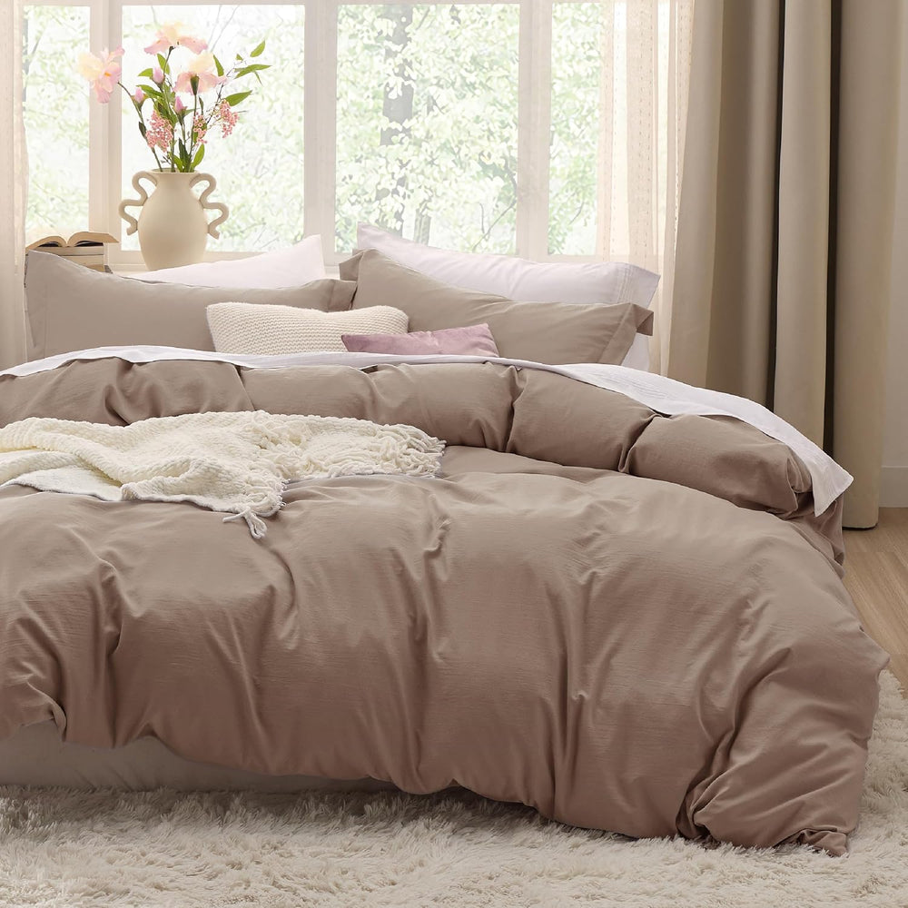 Bedsure Prewashed Duvet Cover King, Cotton-Like Soft Bedding Set, Khaki