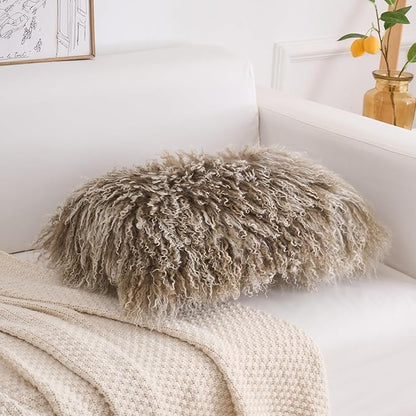 Genuine Mongolian Lamb Fur Pillow Cover – 12"x20" Rectangular Cushion Case – - Image 6