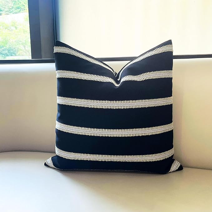 Slow Cow Decorative Stripe Throw Pillow Cover Modern Country Design Cushion - Image 2
