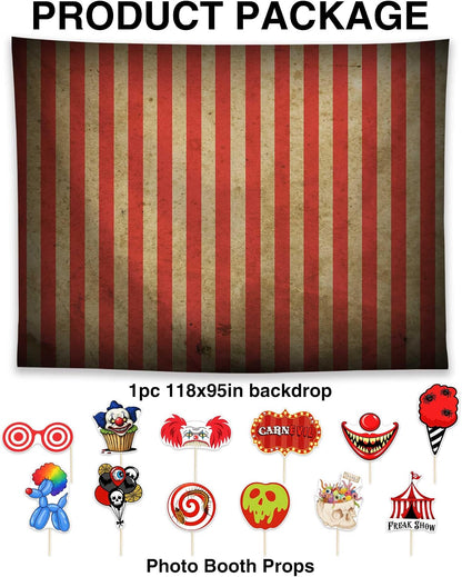 Allenjoy 118" x 95" Halloween Carnival Photography Backdrop with Photo Booth Props, Party Decorations, Supplies and Favors