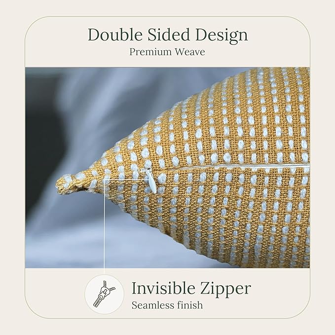 SanVia Golden Glow Lumbar Premium Cotton Throw Pillow Covers, 12 x 20 Inches - Image 2