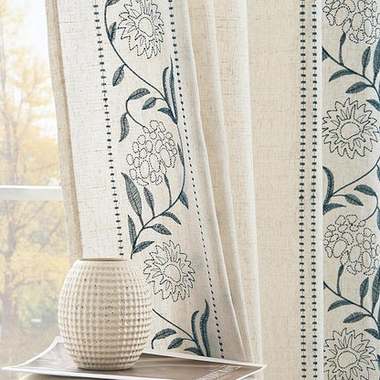 jinchan Winslow Linen Curtains for Bedroom 72 Inches Length Embroidered by JINCHAN