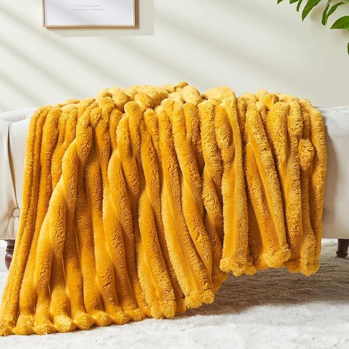 NEWCOSPLAY Super Soft Queen Blanket Mustard Yellow Premium Silky Flannel Fleece - Image 8